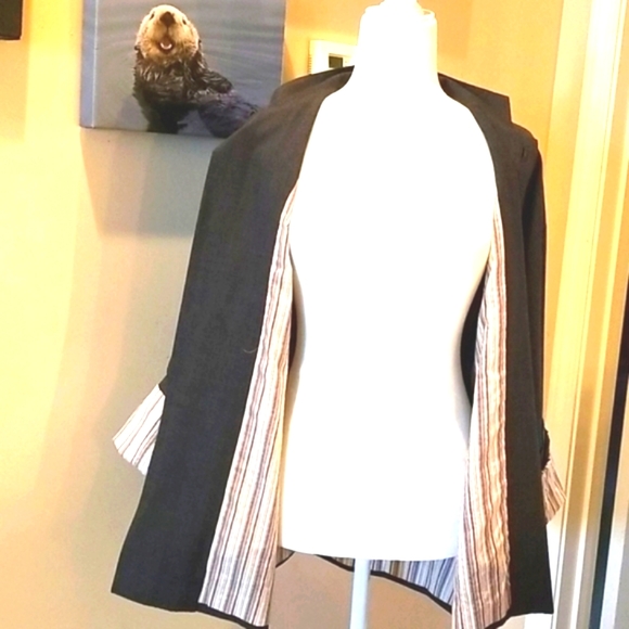 ESKANDAR Y2k Swingy HTF Grey Striped Wool Striped Boxy Neiman  Minimalist Jacket - Picture 2 of 14